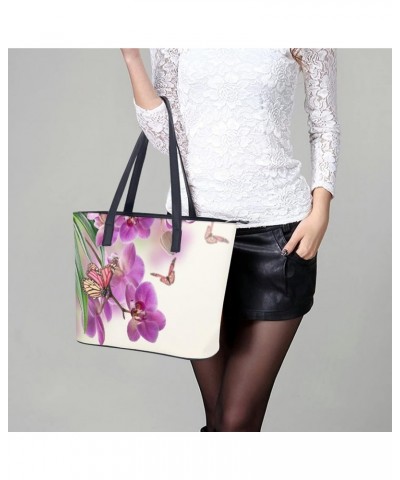 Womens Handbag Orchid Butterfly Leather Tote Bag Top Handle Satchel Bags For Lady $19.24 Totes