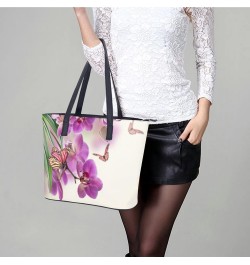 Womens Handbag Orchid Butterfly Leather Tote Bag Top Handle Satchel Bags For Lady $19.24 Totes