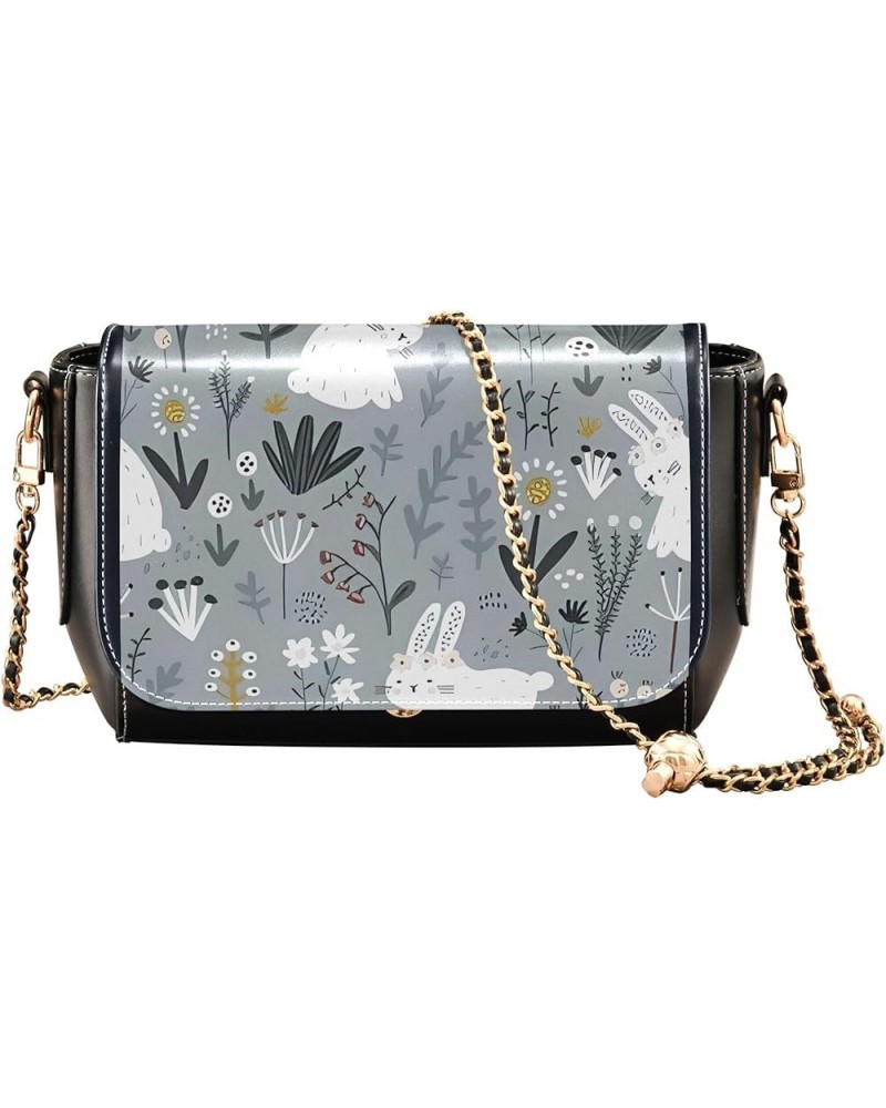 Cute Print Women Shoulder Leather Bags, Floral Cute Bunny Rabbit Women Crossbody Bag Purses Waterproof Handbags Childish Flor...