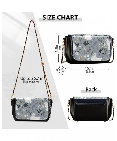 Cute Print Women Shoulder Leather Bags, Floral Cute Bunny Rabbit Women Crossbody Bag Purses Waterproof Handbags Childish Flor...