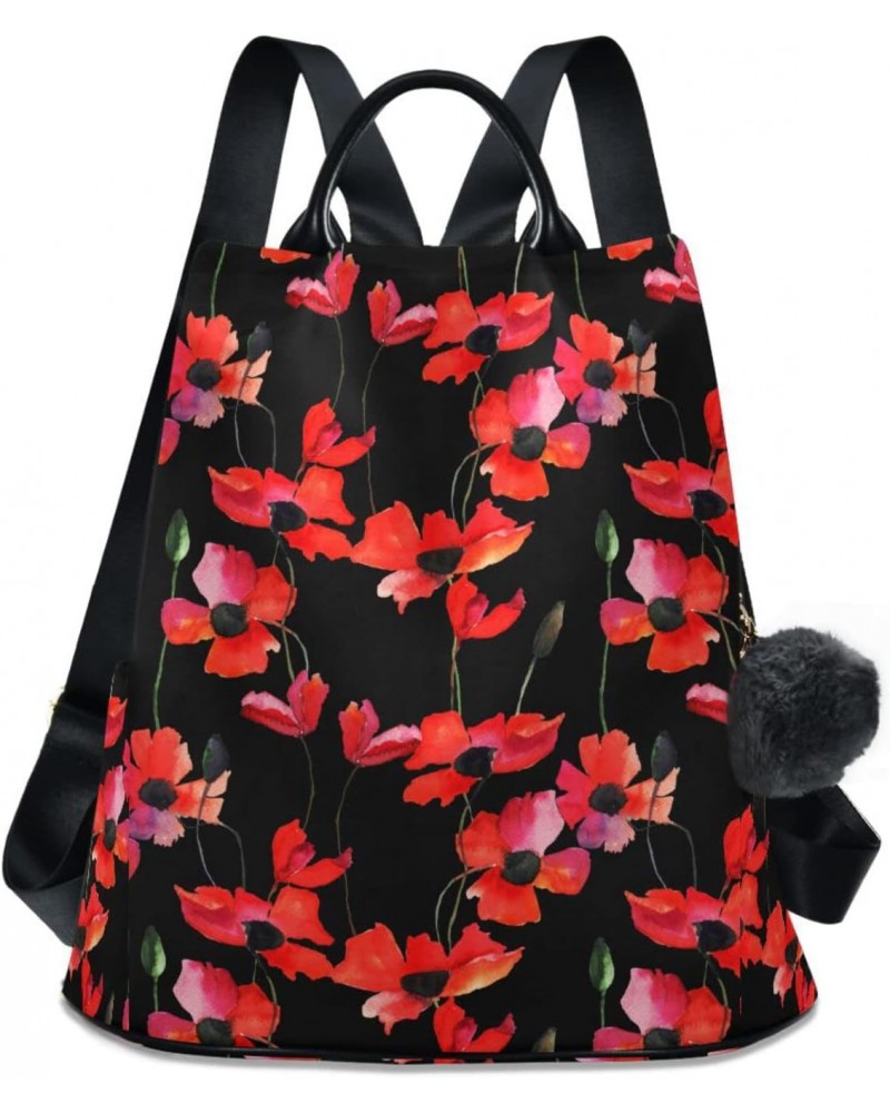 Poppy Flower Women Backpack Purse Anti-theft Travel Backpack Fashion Shoulder Handbag $23.19 Backpacks