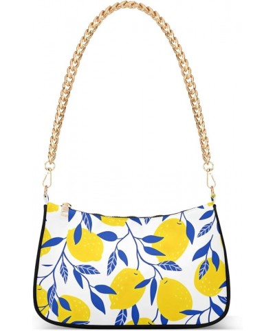 Colorful Wooden Pattern Shoulder Purse for Women Cluch Purse with Zipper Yellow Lemon Blue Leaf $13.33 Shoulder Bags