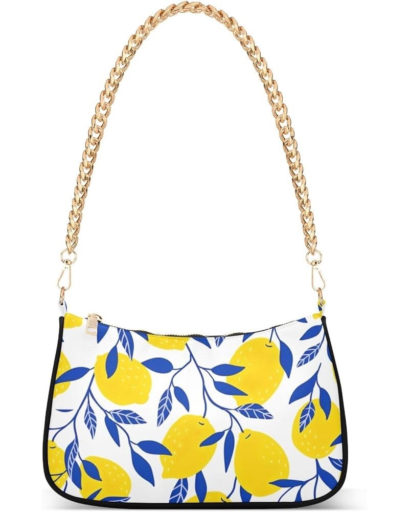 Colorful Wooden Pattern Shoulder Purse for Women Cluch Purse with Zipper Yellow Lemon Blue Leaf $13.33 Shoulder Bags