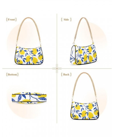 Colorful Wooden Pattern Shoulder Purse for Women Cluch Purse with Zipper Yellow Lemon Blue Leaf $13.33 Shoulder Bags