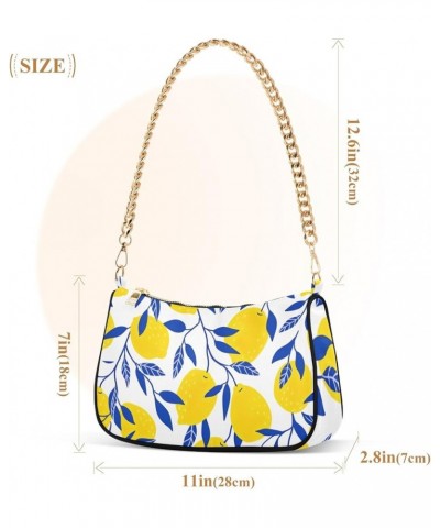 Colorful Wooden Pattern Shoulder Purse for Women Cluch Purse with Zipper Yellow Lemon Blue Leaf $13.33 Shoulder Bags