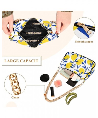 Colorful Wooden Pattern Shoulder Purse for Women Cluch Purse with Zipper Yellow Lemon Blue Leaf $13.33 Shoulder Bags