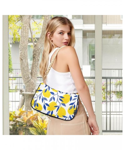 Colorful Wooden Pattern Shoulder Purse for Women Cluch Purse with Zipper Yellow Lemon Blue Leaf $13.33 Shoulder Bags