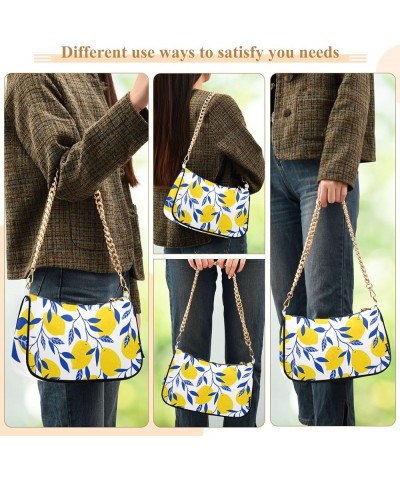 Colorful Wooden Pattern Shoulder Purse for Women Cluch Purse with Zipper Yellow Lemon Blue Leaf $13.33 Shoulder Bags