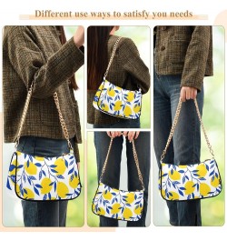 Colorful Wooden Pattern Shoulder Purse for Women Cluch Purse with Zipper Yellow Lemon Blue Leaf $13.33 Shoulder Bags