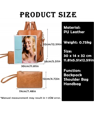 Backpack Purse for Women Fashion PU Leather Travel Satchel Handbag Shoulder Bag with Purse Design 2 Piece Brown Brown $17.91 ...