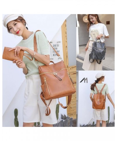 Backpack Purse for Women Fashion PU Leather Travel Satchel Handbag Shoulder Bag with Purse Design 2 Piece Brown Brown $17.91 ...