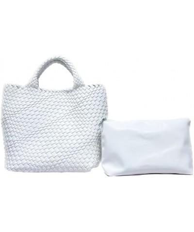 Woven Bag for Women,Vegan Leather Tote Bag with Purse,Beach Travel Handbag,Daily Tote Bag White $24.50 Totes