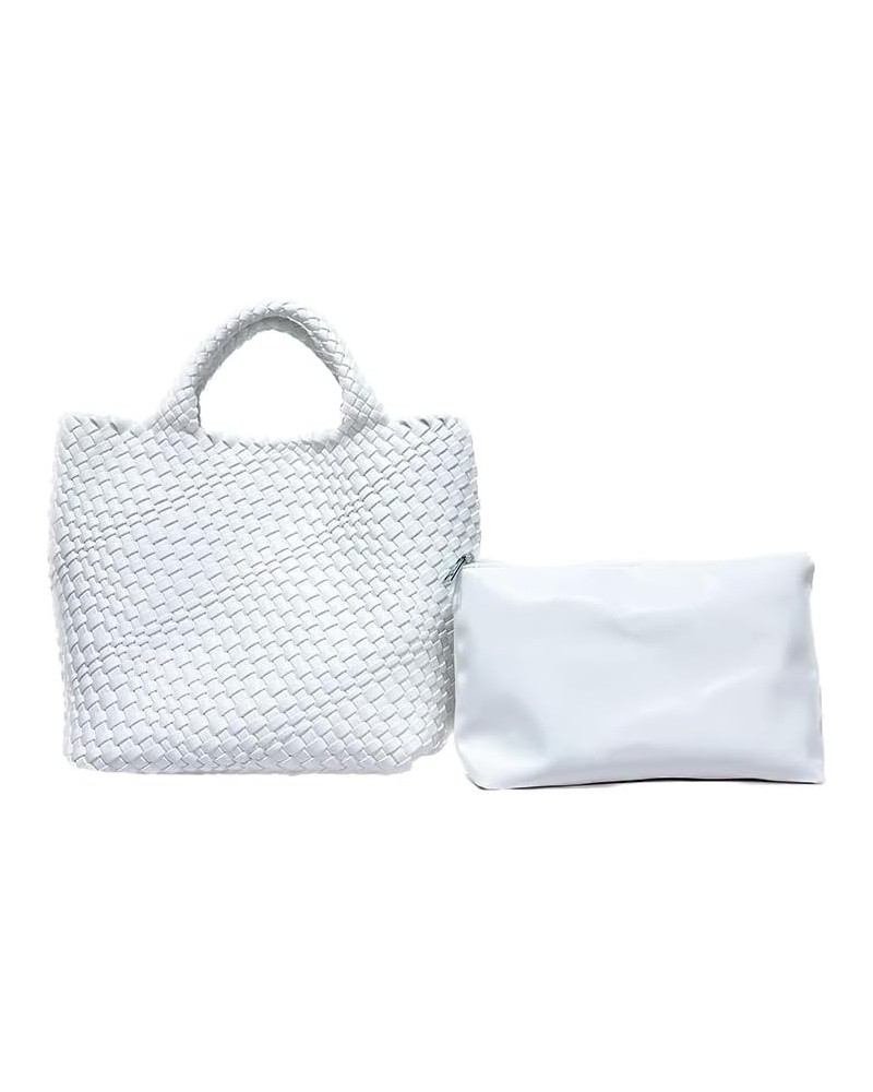 Woven Bag for Women,Vegan Leather Tote Bag with Purse,Beach Travel Handbag,Daily Tote Bag White $24.50 Totes