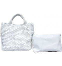 Woven Bag for Women,Vegan Leather Tote Bag with Purse,Beach Travel Handbag,Daily Tote Bag White $24.50 Totes