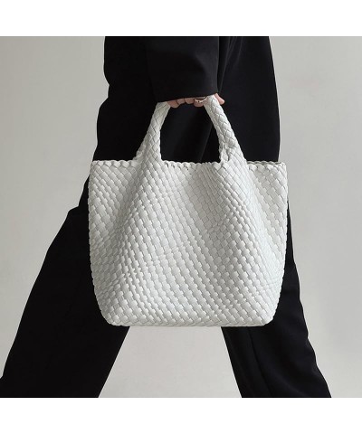 Woven Bag for Women,Vegan Leather Tote Bag with Purse,Beach Travel Handbag,Daily Tote Bag White $24.50 Totes