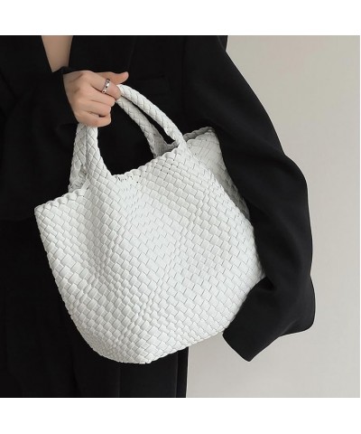 Woven Bag for Women,Vegan Leather Tote Bag with Purse,Beach Travel Handbag,Daily Tote Bag White $24.50 Totes