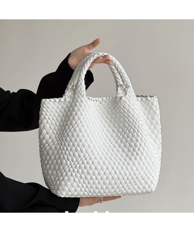 Woven Bag for Women,Vegan Leather Tote Bag with Purse,Beach Travel Handbag,Daily Tote Bag White $24.50 Totes