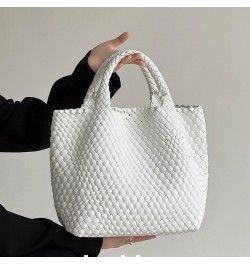 Woven Bag for Women,Vegan Leather Tote Bag with Purse,Beach Travel Handbag,Daily Tote Bag White $24.50 Totes