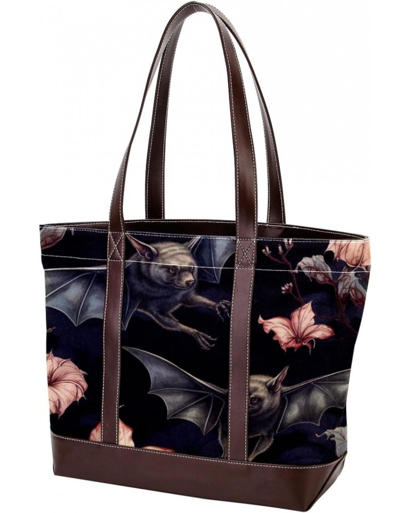 Bat Canvas Leather Mix Hand-Held Tote Bag 13.3x4.7x12.2 in - Stylish and Versatile Fashion Accessory! $26.87 Totes