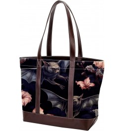 Bat Canvas Leather Mix Hand-Held Tote Bag 13.3x4.7x12.2 in - Stylish and Versatile Fashion Accessory! $26.87 Totes