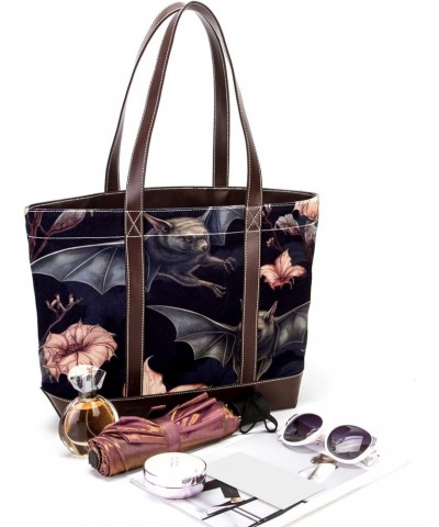 Bat Canvas Leather Mix Hand-Held Tote Bag 13.3x4.7x12.2 in - Stylish and Versatile Fashion Accessory! $26.87 Totes