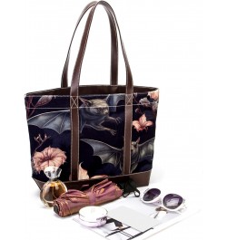 Bat Canvas Leather Mix Hand-Held Tote Bag 13.3x4.7x12.2 in - Stylish and Versatile Fashion Accessory! $26.87 Totes