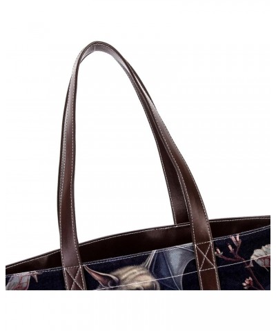 Bat Canvas Leather Mix Hand-Held Tote Bag 13.3x4.7x12.2 in - Stylish and Versatile Fashion Accessory! $26.87 Totes