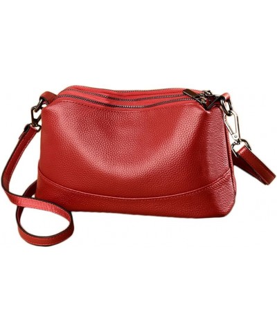 Women Leather Crossbody Bags Medium Size 3-Layer Shoulder Handbag Trendy Female Purse Bag Burgundy $19.03 Shoulder Bags