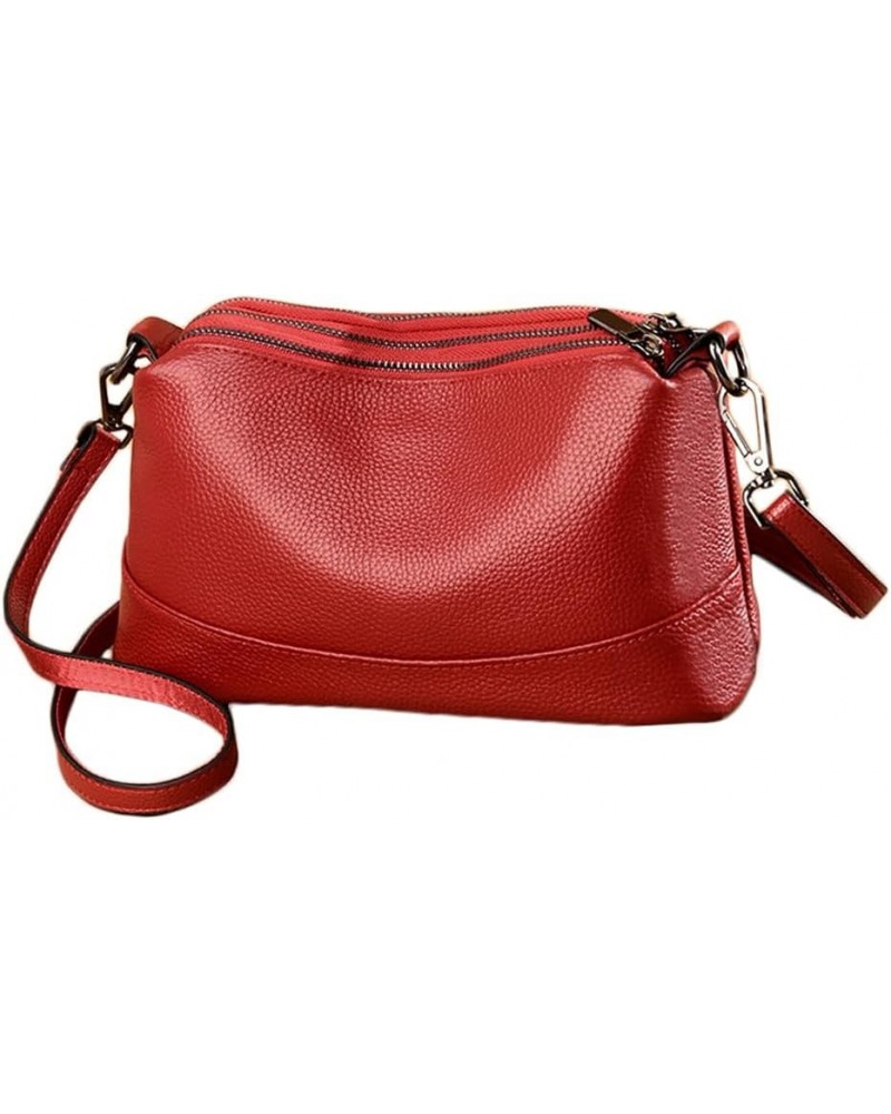 Women Leather Crossbody Bags Medium Size 3-Layer Shoulder Handbag Trendy Female Purse Bag Burgundy $19.03 Shoulder Bags