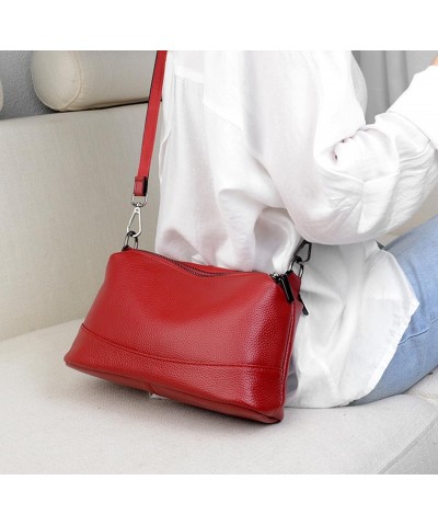 Women Leather Crossbody Bags Medium Size 3-Layer Shoulder Handbag Trendy Female Purse Bag Burgundy $19.03 Shoulder Bags