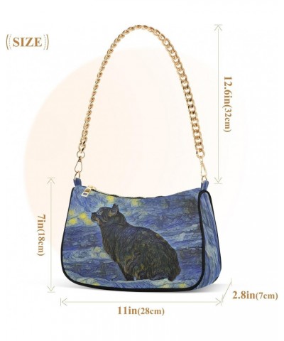 Small Chain Shoulder Bag for Women Van Gogh Shambhala Cat Hobo Handbags Tote Clutch Bag Ladies Crossbody Bag Purse with Zippe...