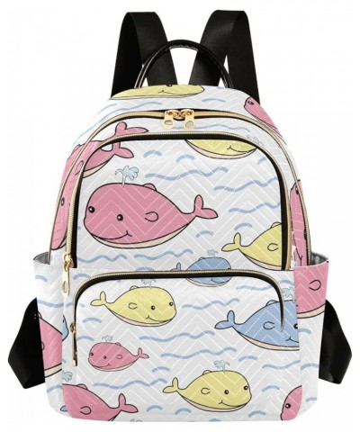 Cute Pink Whale Animal Cartoon Mini Backpack Purse for Women, Travel Backpack Fashion Backpack Handbag Shoulder Bag Small Cas...