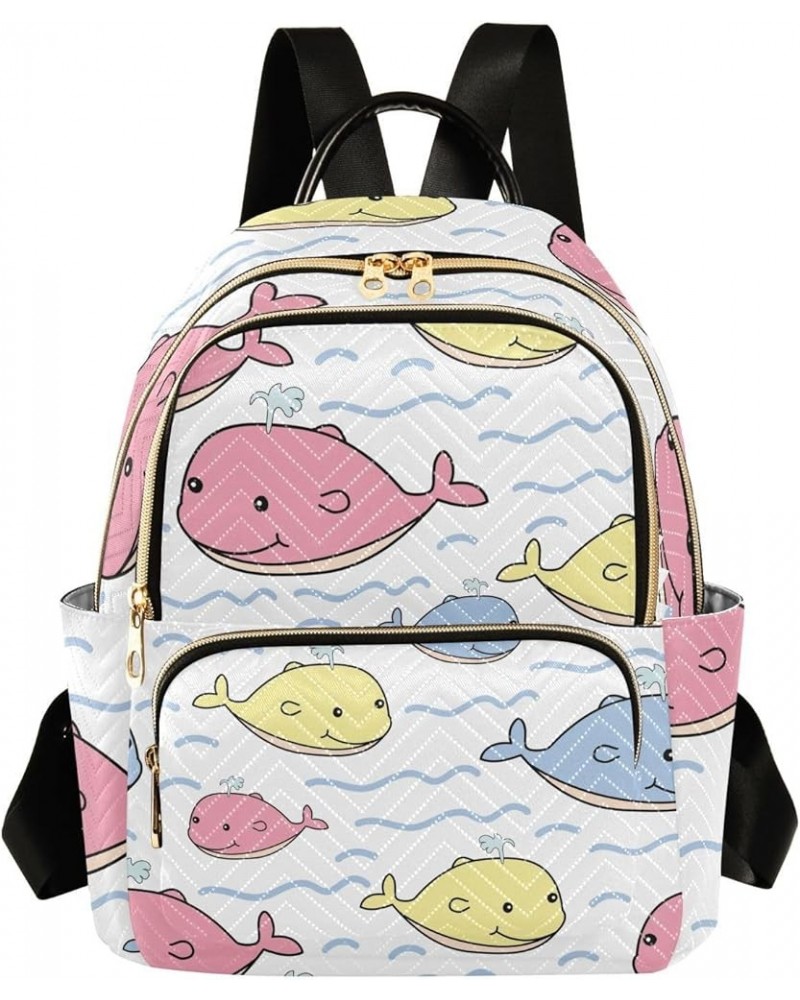 Cute Pink Whale Animal Cartoon Mini Backpack Purse for Women, Travel Backpack Fashion Backpack Handbag Shoulder Bag Small Cas...