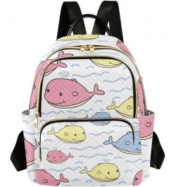 Cute Pink Whale Animal Cartoon Mini Backpack Purse for Women, Travel Backpack Fashion Backpack Handbag Shoulder Bag Small Cas...