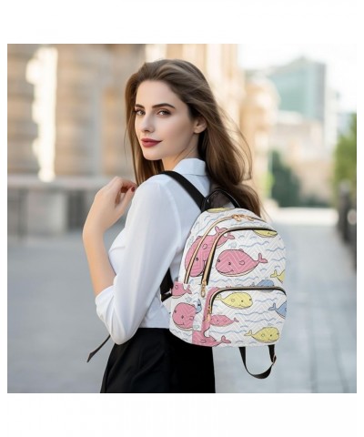 Cute Pink Whale Animal Cartoon Mini Backpack Purse for Women, Travel Backpack Fashion Backpack Handbag Shoulder Bag Small Cas...