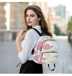 Cute Pink Whale Animal Cartoon Mini Backpack Purse for Women, Travel Backpack Fashion Backpack Handbag Shoulder Bag Small Cas...