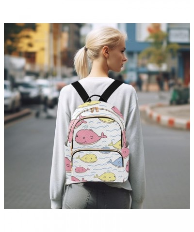 Cute Pink Whale Animal Cartoon Mini Backpack Purse for Women, Travel Backpack Fashion Backpack Handbag Shoulder Bag Small Cas...