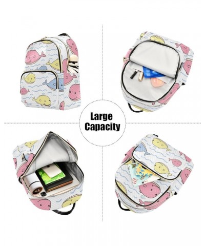 Cute Pink Whale Animal Cartoon Mini Backpack Purse for Women, Travel Backpack Fashion Backpack Handbag Shoulder Bag Small Cas...