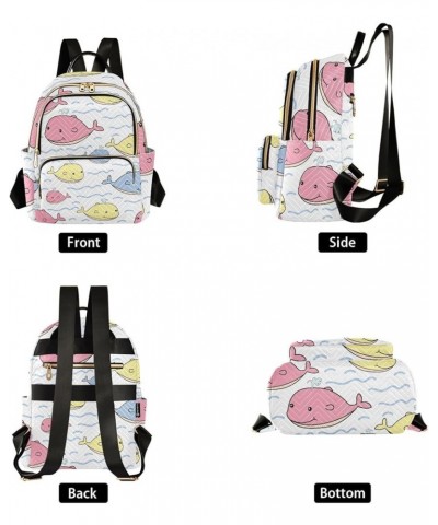 Cute Pink Whale Animal Cartoon Mini Backpack Purse for Women, Travel Backpack Fashion Backpack Handbag Shoulder Bag Small Cas...