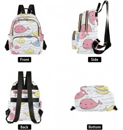 Cute Pink Whale Animal Cartoon Mini Backpack Purse for Women, Travel Backpack Fashion Backpack Handbag Shoulder Bag Small Cas...