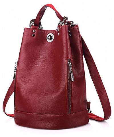 Backpack Female Shoulder Bag Luxury Leather Women Backpack Travel Bags Bagpack (Color : Red, Size : 28X35X16cm) 28X35X16cm Bl...