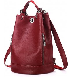 Backpack Female Shoulder Bag Luxury Leather Women Backpack Travel Bags Bagpack (Color : Red, Size : 28X35X16cm) 28X35X16cm Bl...