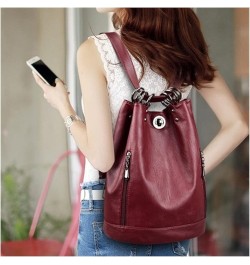 Backpack Female Shoulder Bag Luxury Leather Women Backpack Travel Bags Bagpack (Color : Red, Size : 28X35X16cm) 28X35X16cm Bl...