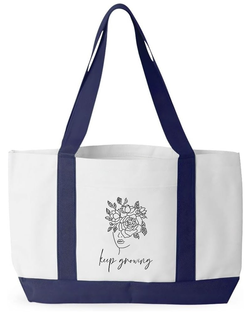 Keep Growing Cruiser Tote Bag - Esotericism Stuff - Mindfulness Themed Stuff White Navy $13.63 Totes