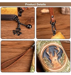 Women's Retro Deer Head Long Wallet Genuine Leather Embossing Clutch Multi Pocket Card Holder Large Capacity Purses Blue $31....