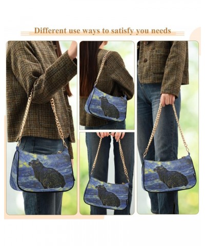 Small Chain Shoulder Bag for Women Van Gogh Shambhala Cat Hobo Handbags Tote Clutch Bag Ladies Crossbody Bag Purse with Zippe...