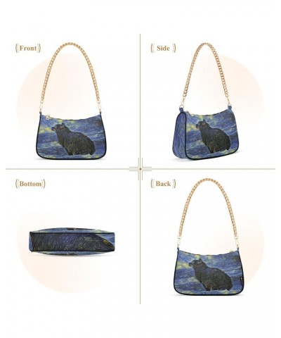 Small Chain Shoulder Bag for Women Van Gogh Shambhala Cat Hobo Handbags Tote Clutch Bag Ladies Crossbody Bag Purse with Zippe...