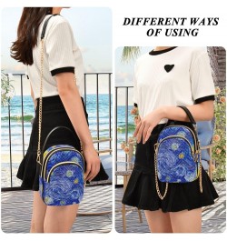 Mini Bag with Strap Glowing Moon Blue Sky Quilted Shoulder Handbag Women Leather Girls Wallet Purse Glowing Moon Blue Sky $13...