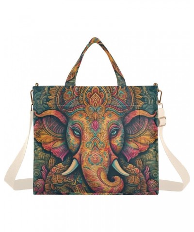 Art Elephant Portrait Corduroy Tote Bag for Women, Handbag Purse with Detachable Strap $11.97 Totes