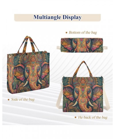 Art Elephant Portrait Corduroy Tote Bag for Women, Handbag Purse with Detachable Strap $11.97 Totes